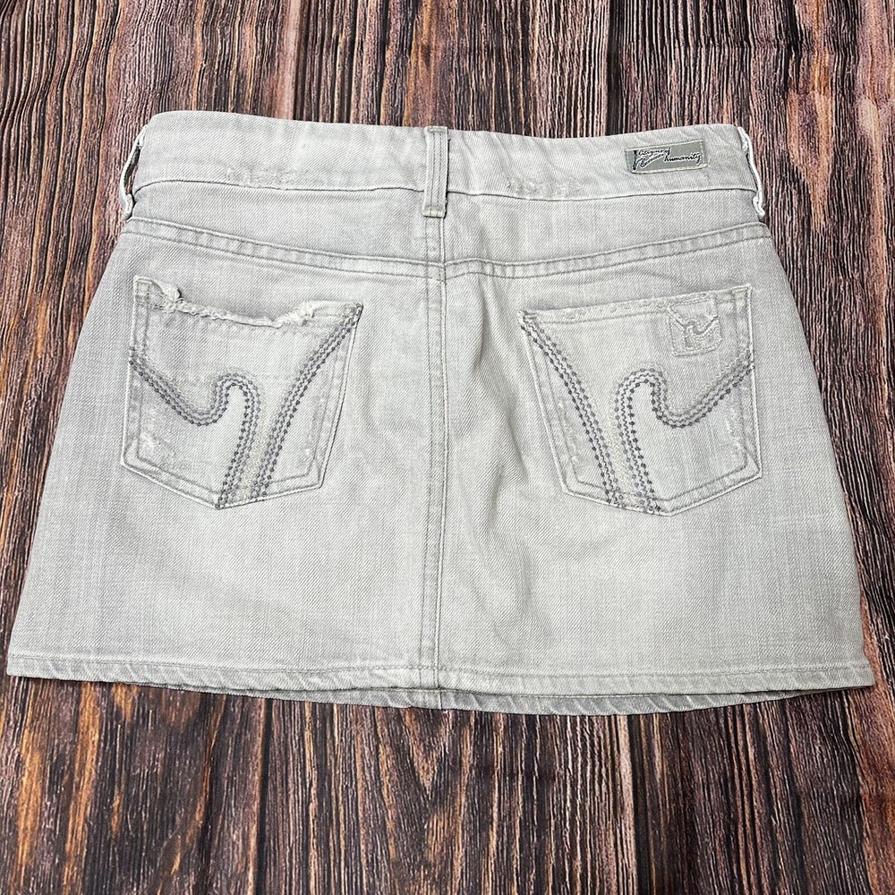 Citizens Of Humanity Boho #370 Stretch Denim  Gray Mini Skirt Sz 25 Embroidered‎